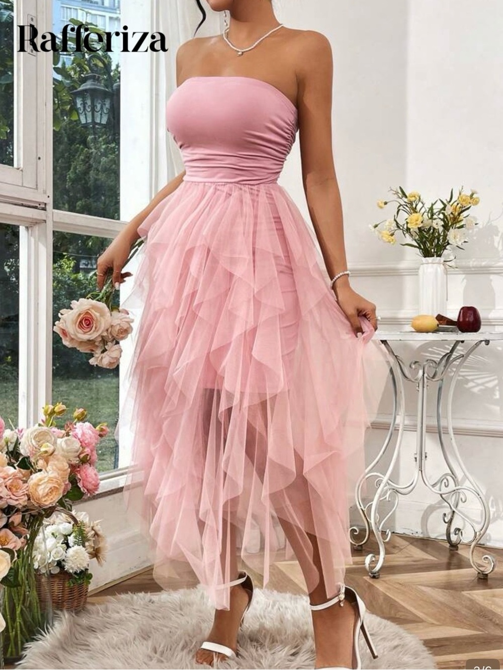 Strapless Pink Ruffle Tulle Dress